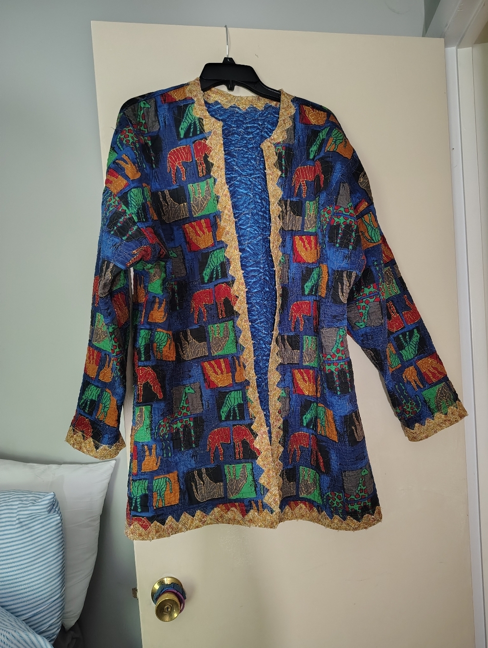 Boho Embroidered Blue Multi-Color Open Front Jacket